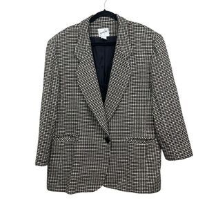 Jacqueline Ferrar Women Wool Blazer Houndstooth‎ Single Button Lined Pockets 18